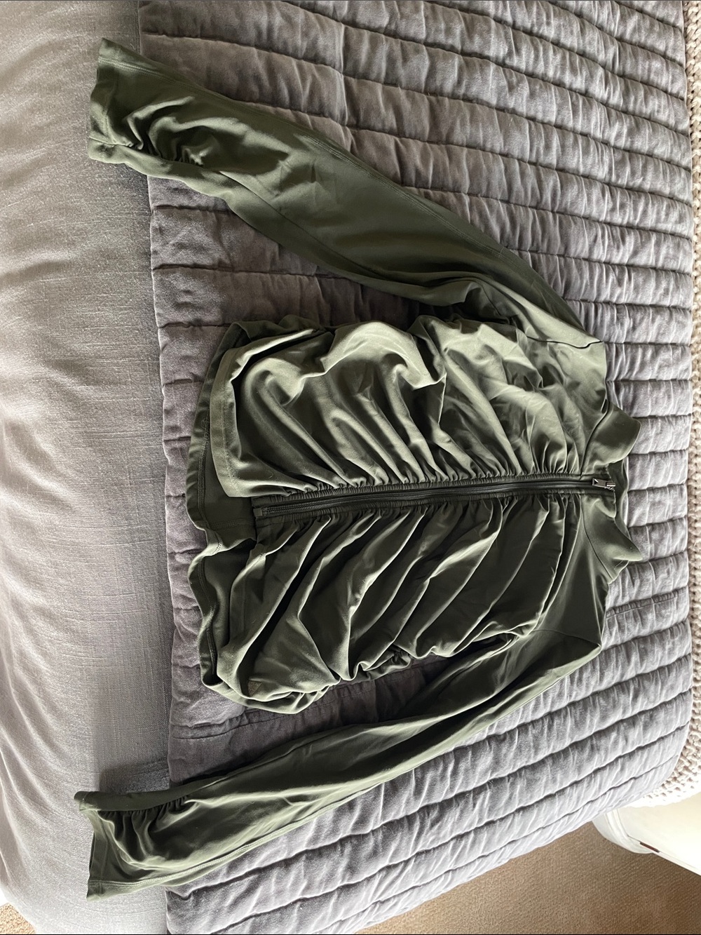 Olive Green Ruched Zip-Front Women's Hoodie